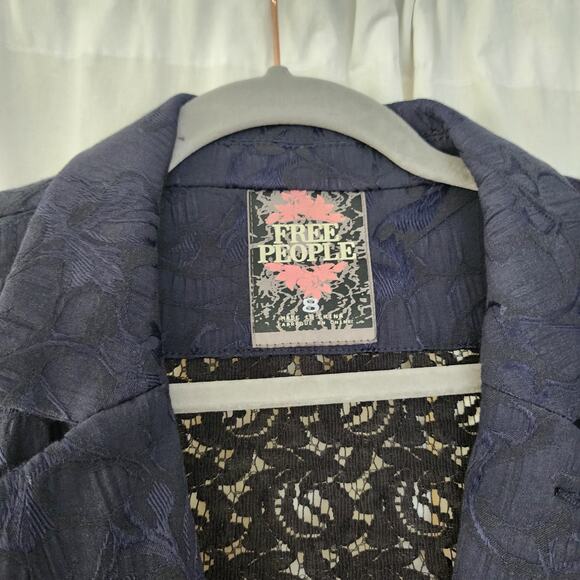 Free people Goth Navy black brocade corset lace up Blazer Jacket Vamp  victorian - Picture 8 of 12